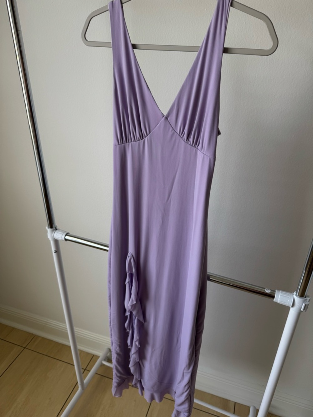 Lavender V-Neck Ruffle-Accent Maxi Dress - Women